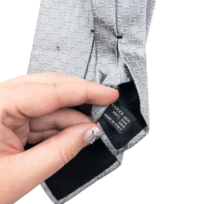 Vintage 2000s Gucci Monogram Silk Tie | O/S, Grey