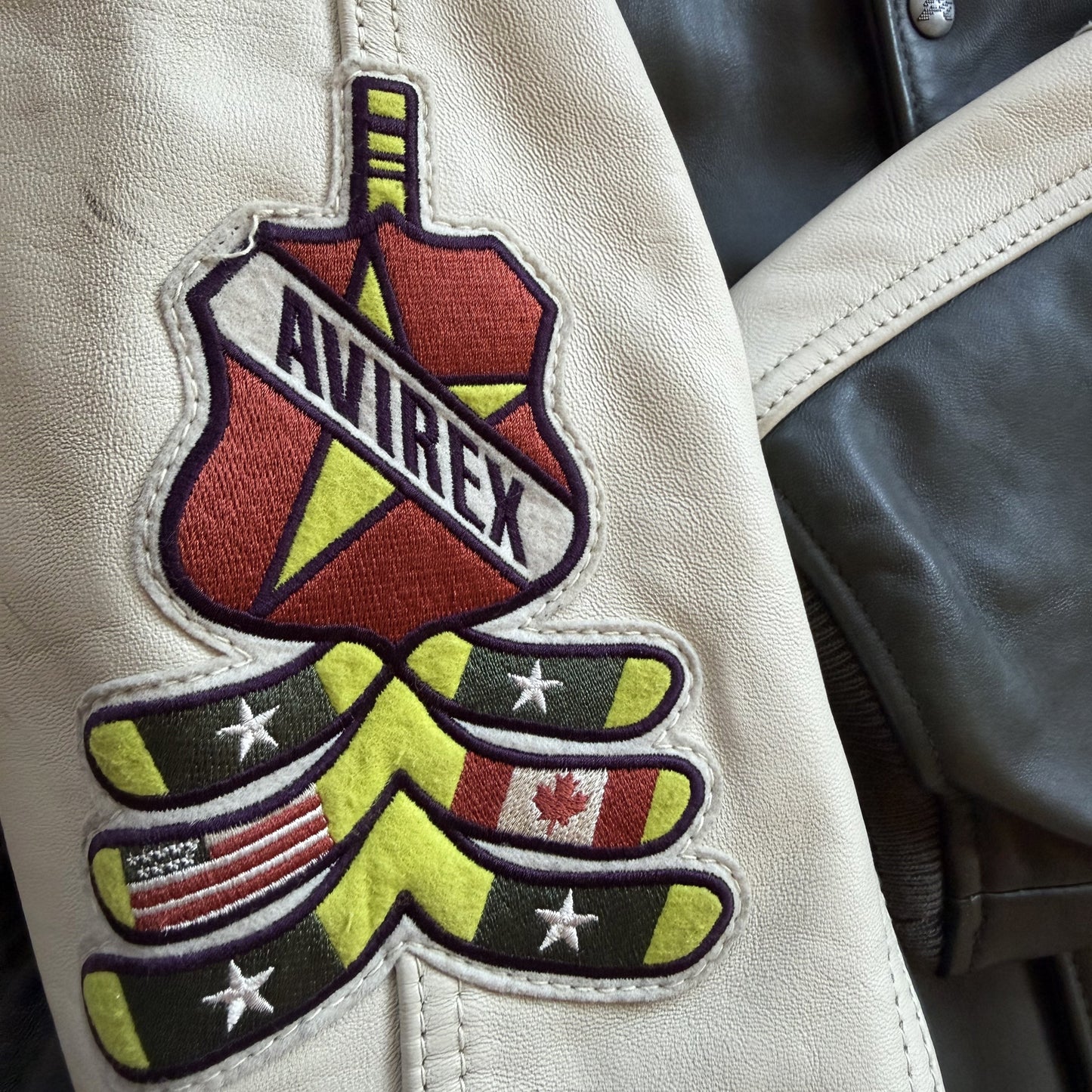 Avirex 'North West Wild Bears' Leather Varsity Jacket - S