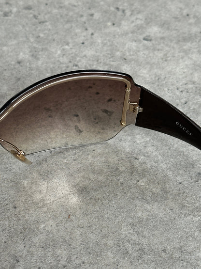 Gucci 2000s Tom Ford Era Oversized Shield Monogram Sunglasses