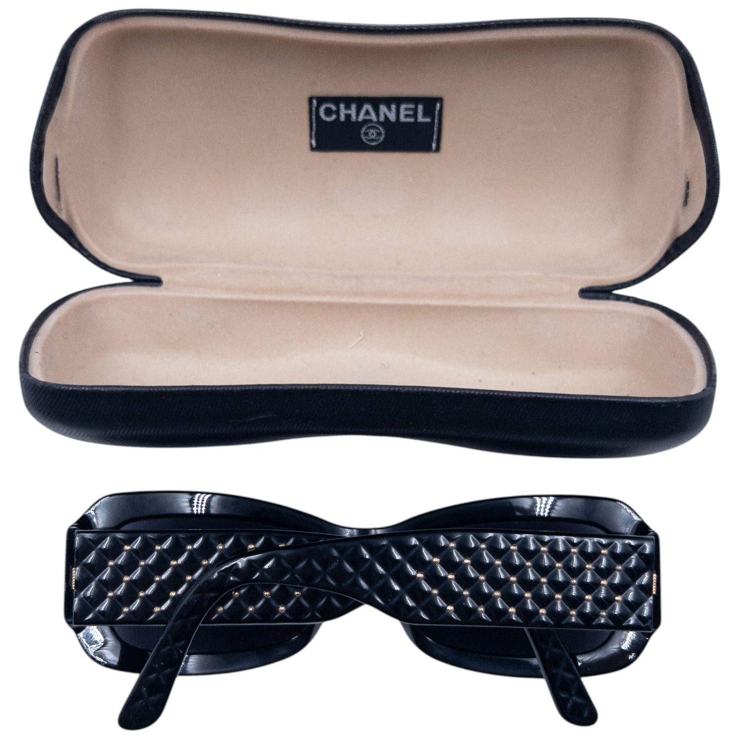 Vintage 90s Chanel Embossed Sunglasses | O/S, Black