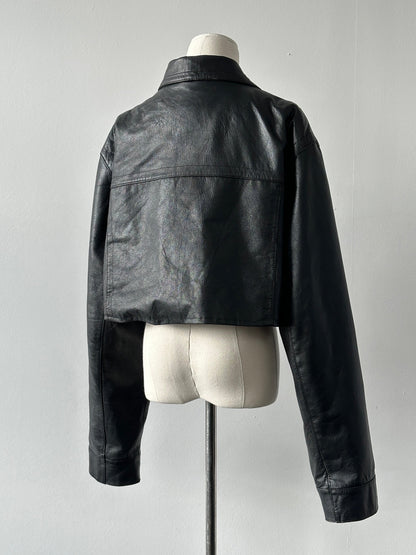 Vintage 1990s Cropped Leather Jacket - XL