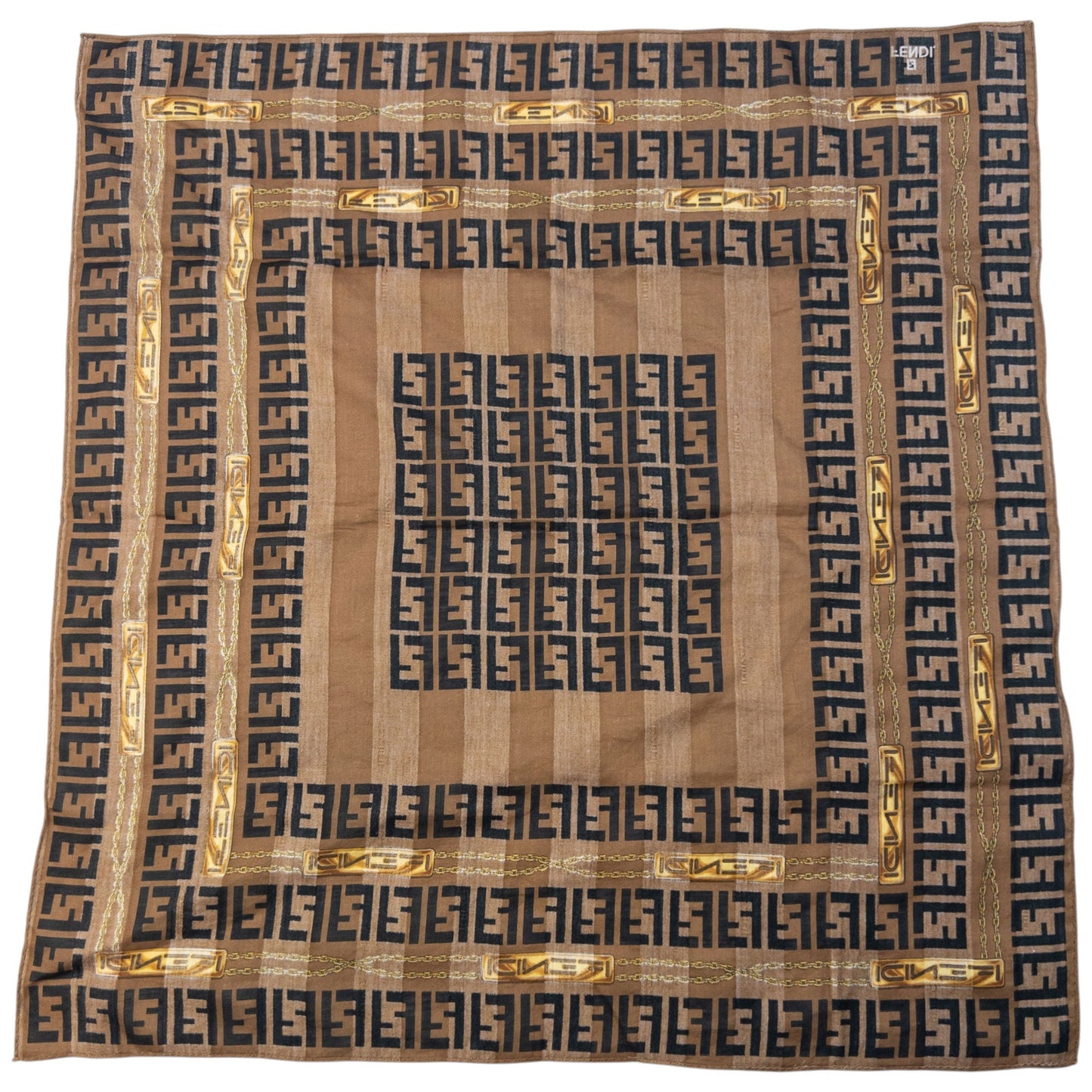 Vintage 90s Fendi Monogram Striped Silk Scarf | O/S, Black