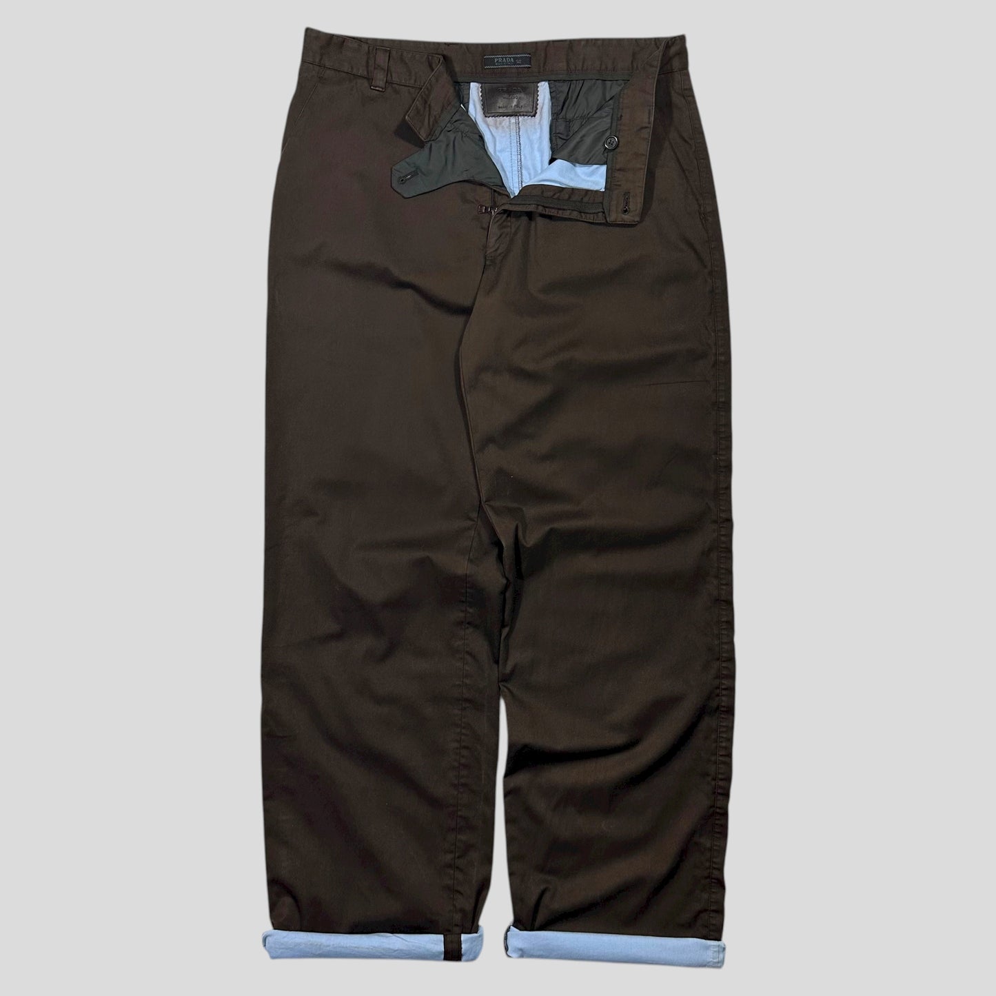 Prada AW00 Brown & Baby Blue Waxed Cotton Trousers - IT52 (34)