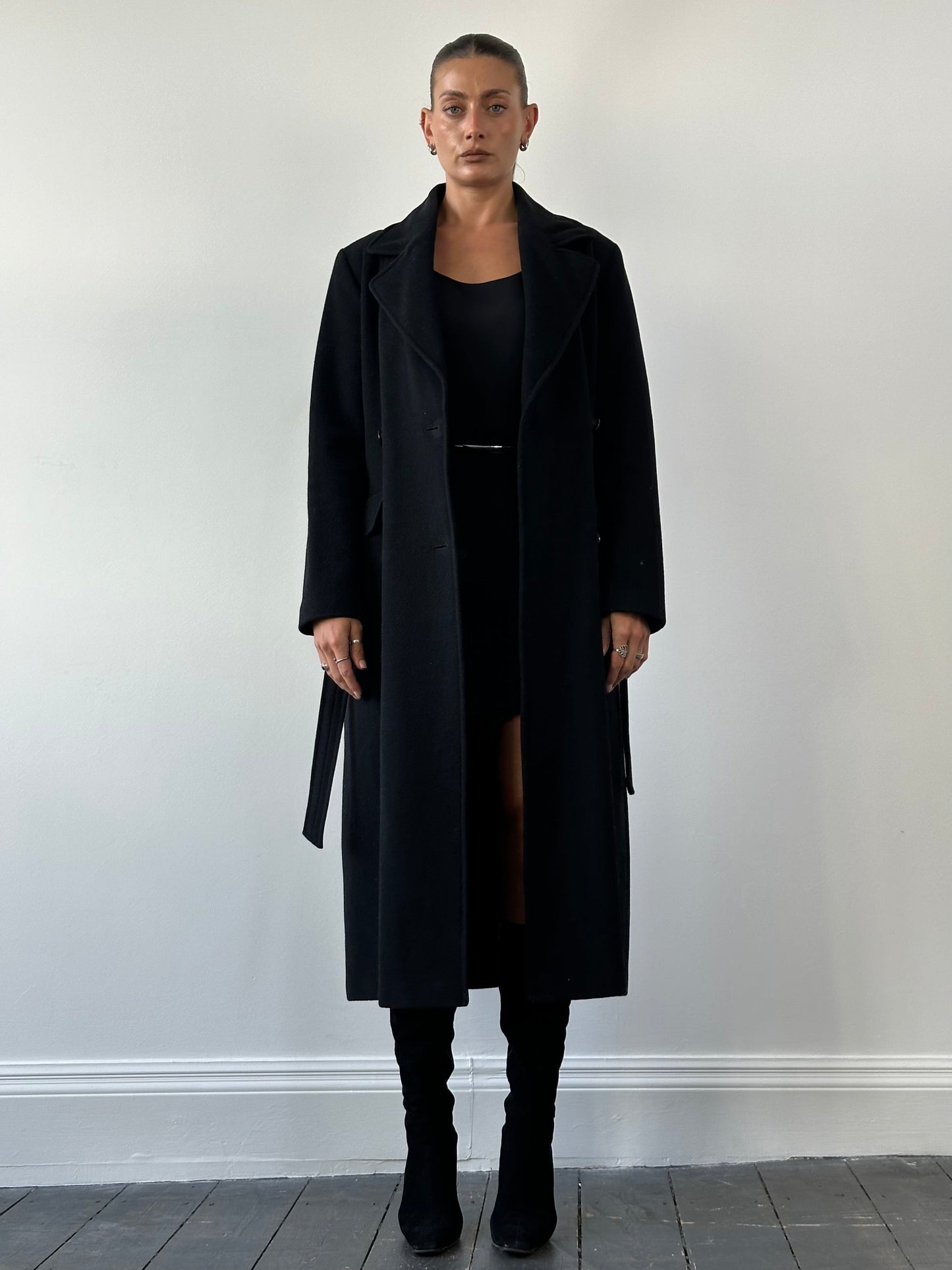 Vintage Wool Belted Removable Faux Fur Collar Coat - M/L