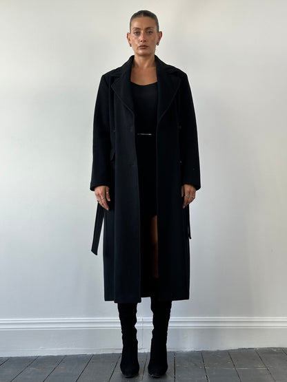 Vintage Wool Belted Removable Faux Fur Collar Coat - M/L