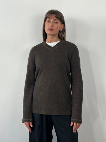 Armani Jeans 2000s Wool Logo V Neck Knitted Jumper - M