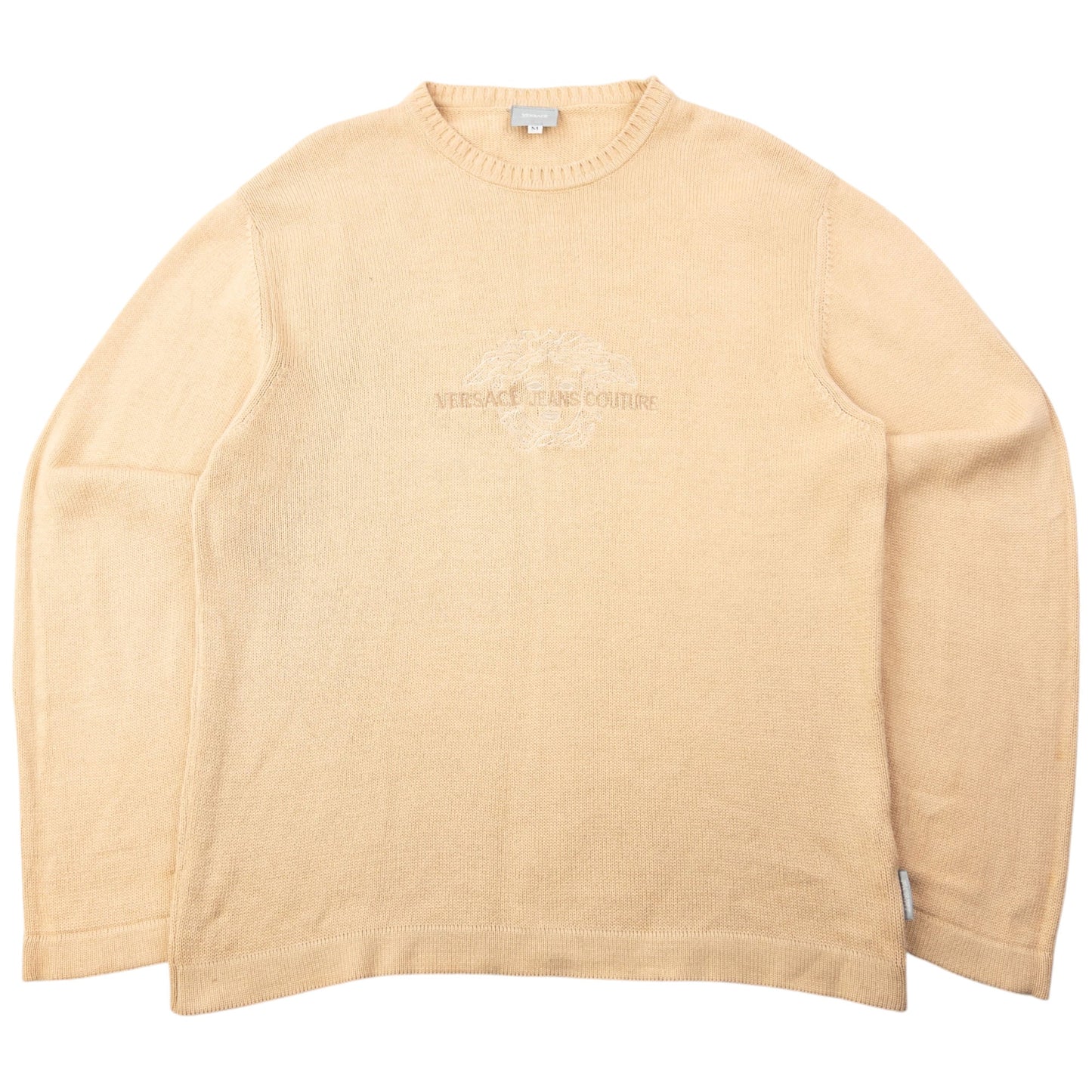 Vintage 2000s Versace Jeans Couture Embroidered Knit Jumper Size M | Medium, Beige
