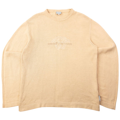 Vintage 2000s Versace Jeans Couture Embroidered Knit Jumper Size M | Medium, Beige