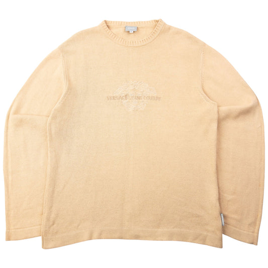 Vintage 2000s Versace Jeans Couture Embroidered Knit Jumper Size M | Medium, Beige