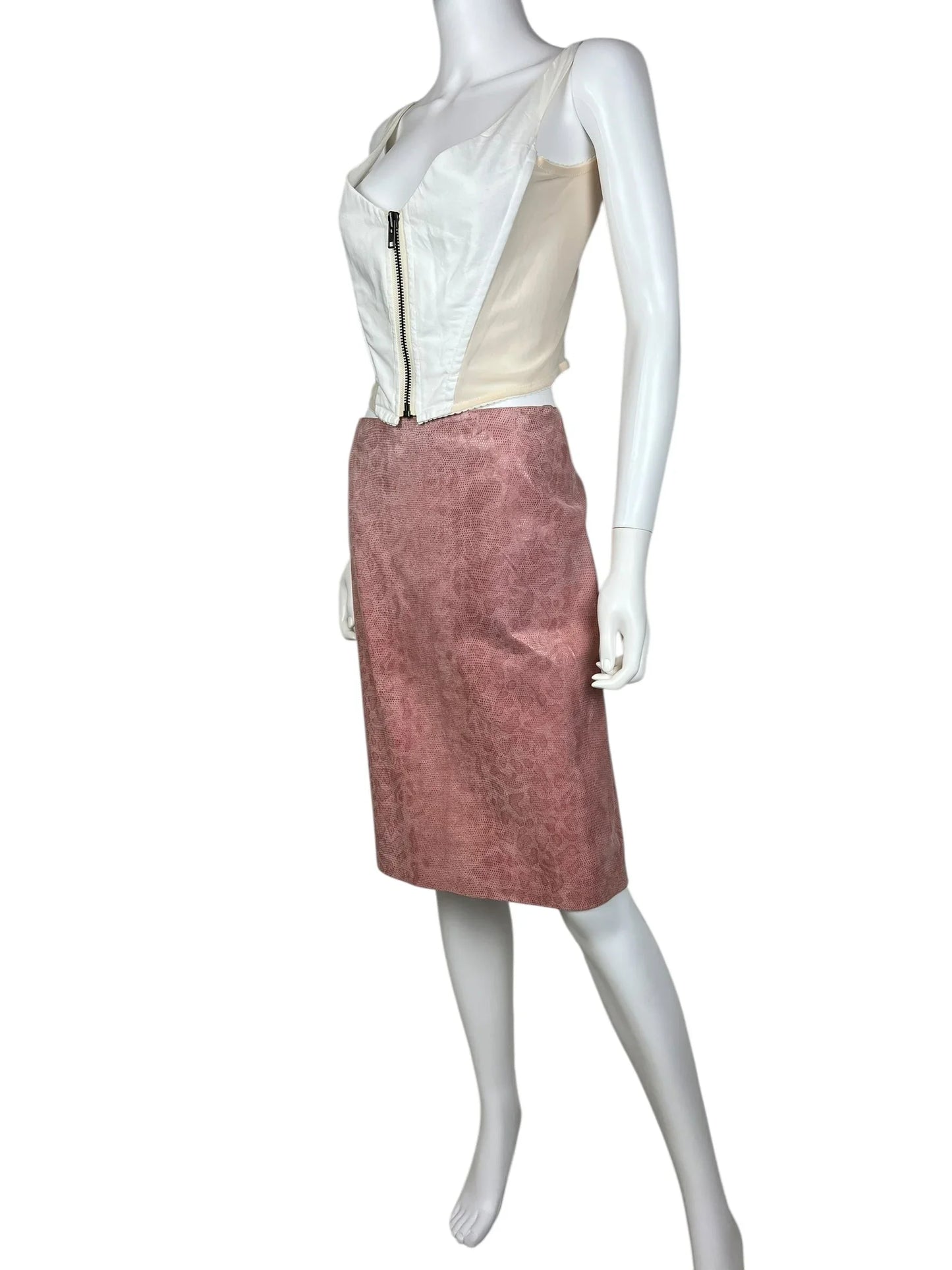 Hennes 1990s pink leather snakeskin skirt