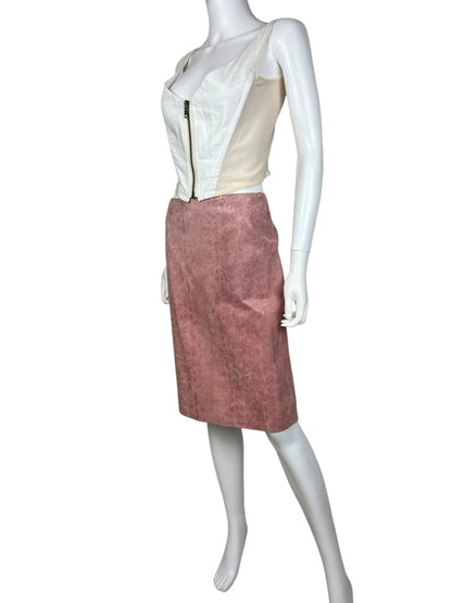 Hennes 1990s pink leather snakeskin skirt