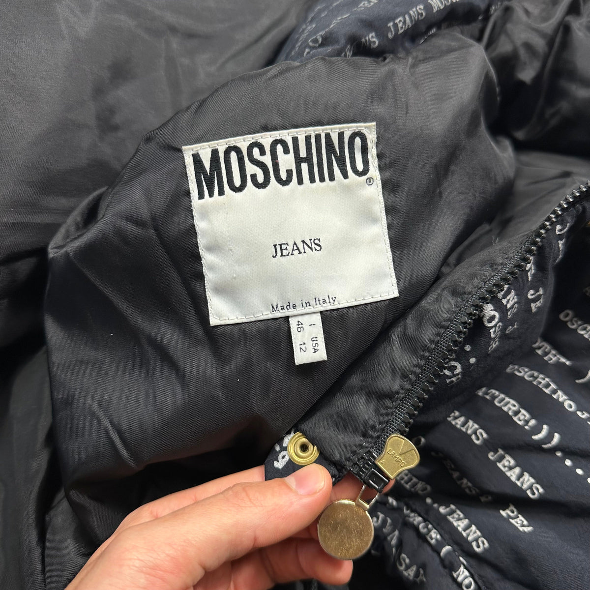 Moschino Jeans 90’s Typewriter Goose Down Puffer Jacket - XL | Large, Black