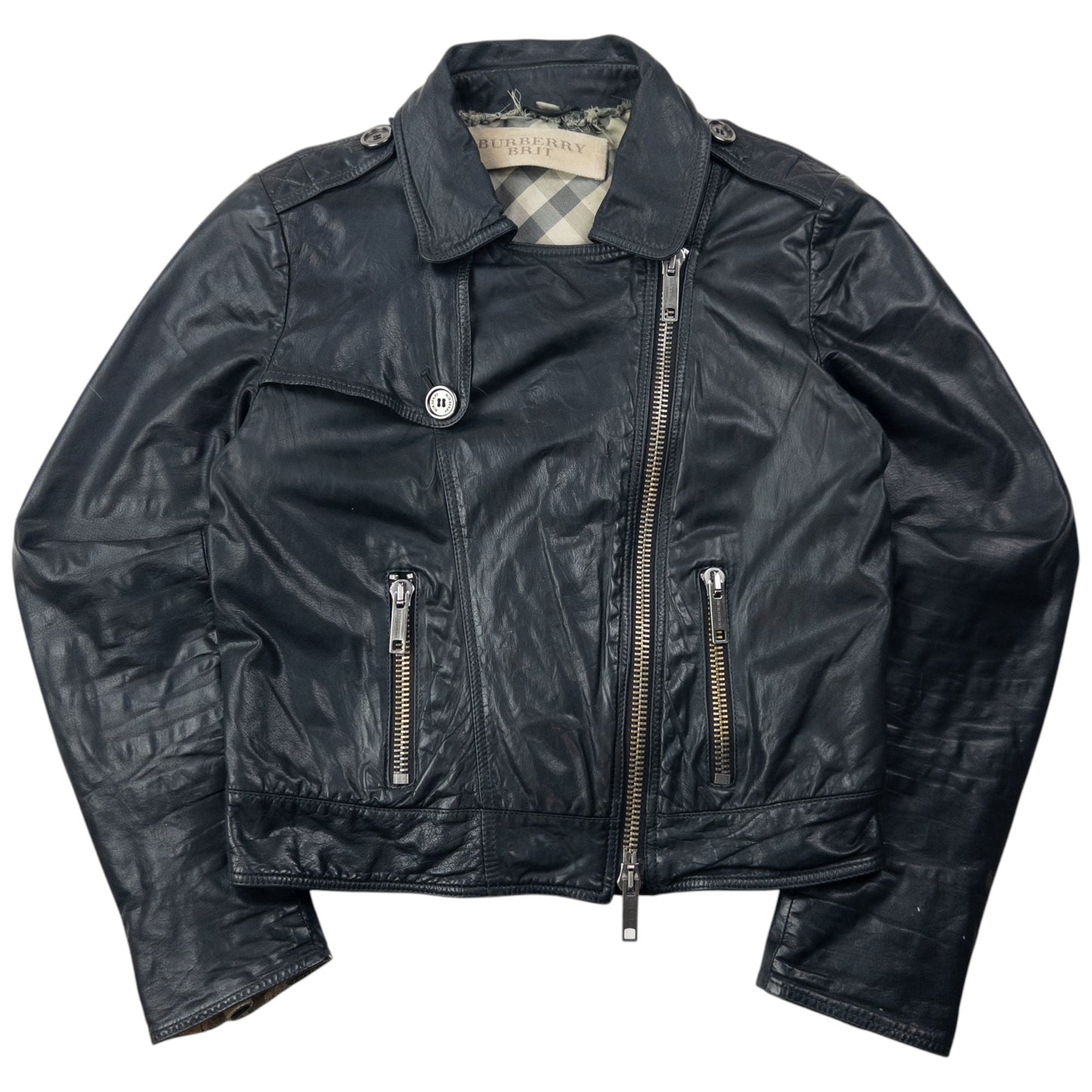 Vintage Burberry Brit Cropped Leather Jacket Womens Size M | Medium, Black