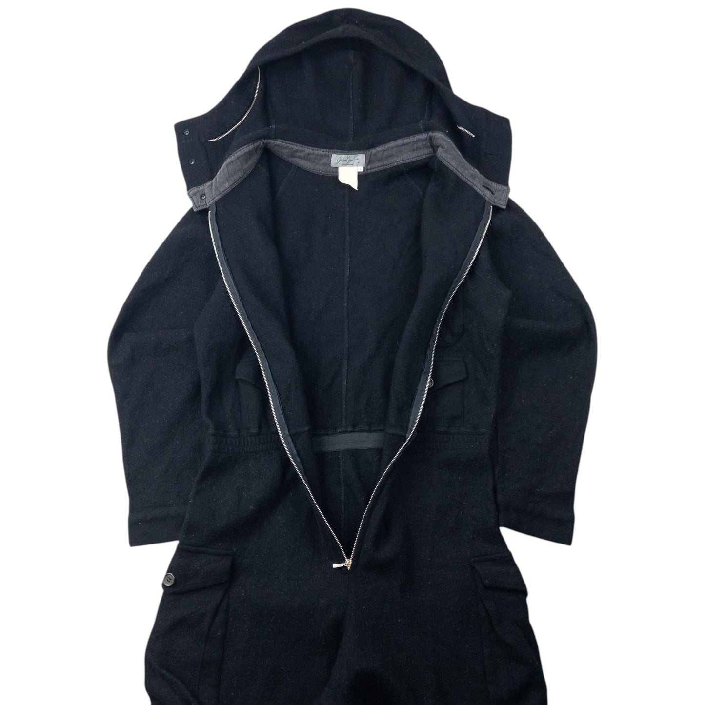 Vintage 90s Yohji Yamamoto Fleece Hooded Jumpsuit Size S | Small, Black