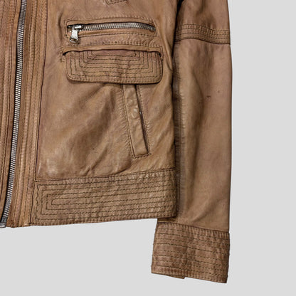 Dolce & Gabanna 2011 Antique Effect Leather Cargo Biker Jacket - M | Default Title, Brown
