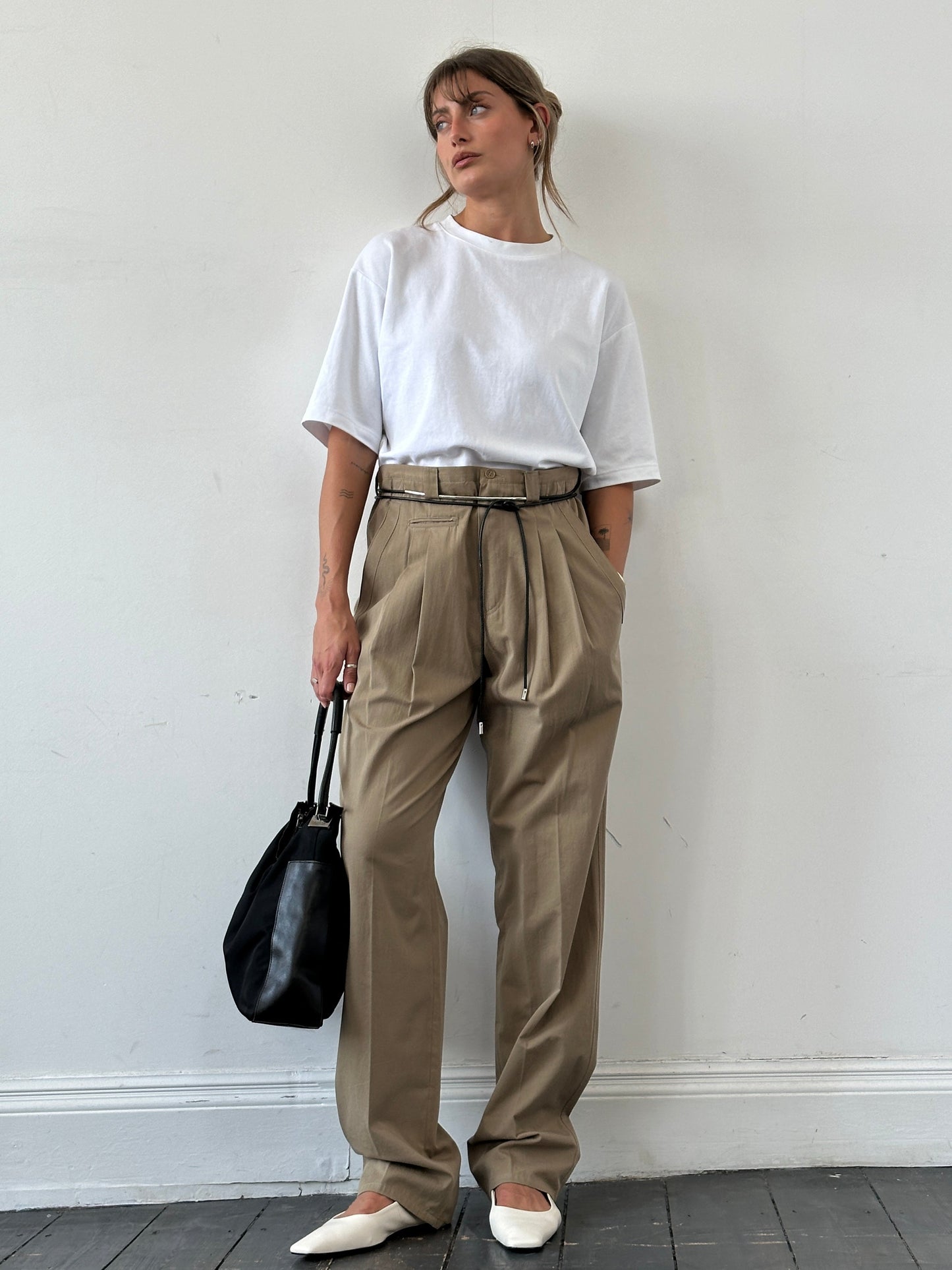 Vintage Pure Cotton Straight Leg Pleated Trousers - W35