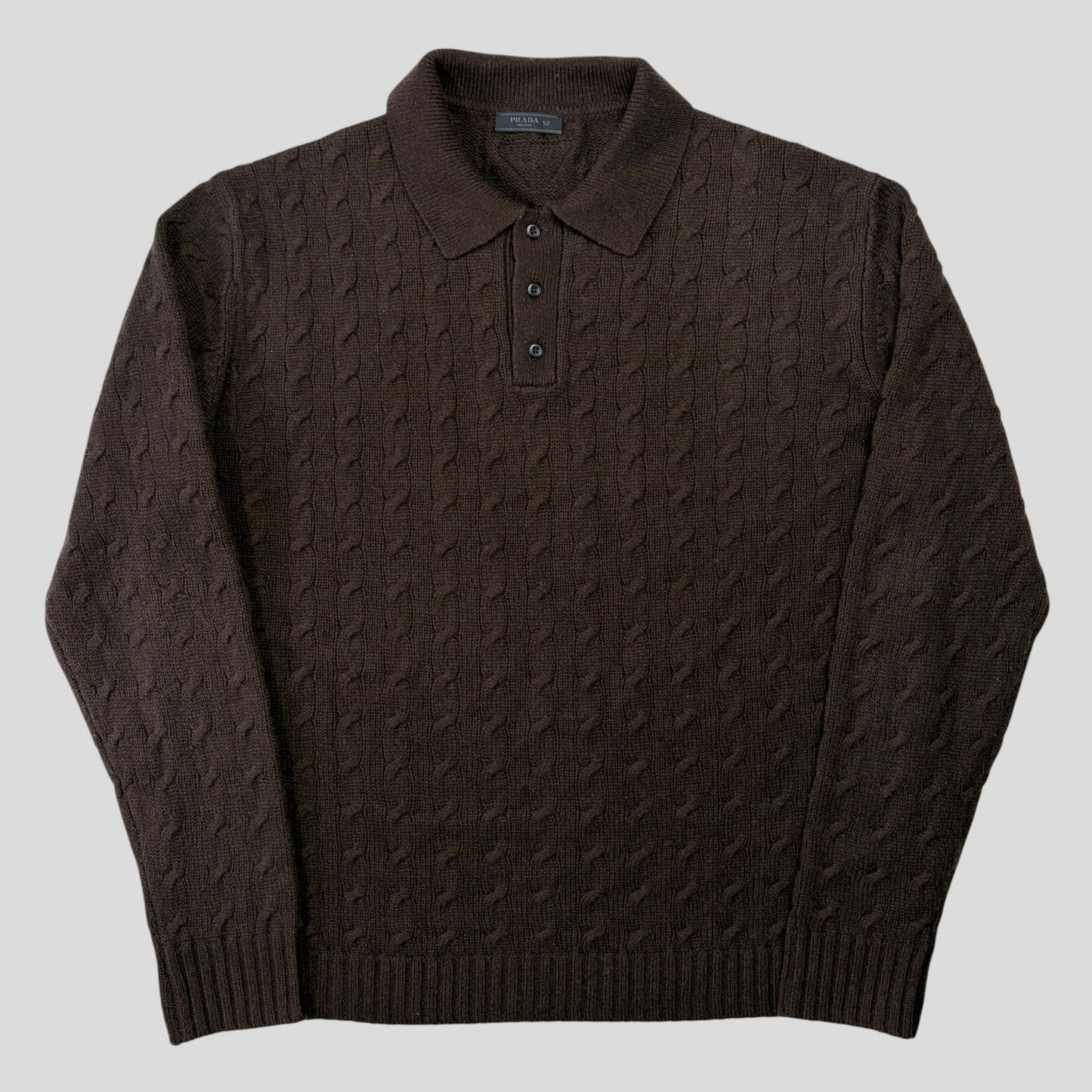 Prada 2024 Triangle Logo Cashmere Collared Cable-knit - L/XL | O/S, Brown
