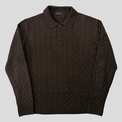 Prada 2024 Triangle Logo Cashmere Collared Cable-knit - L/XL | O/S, Brown