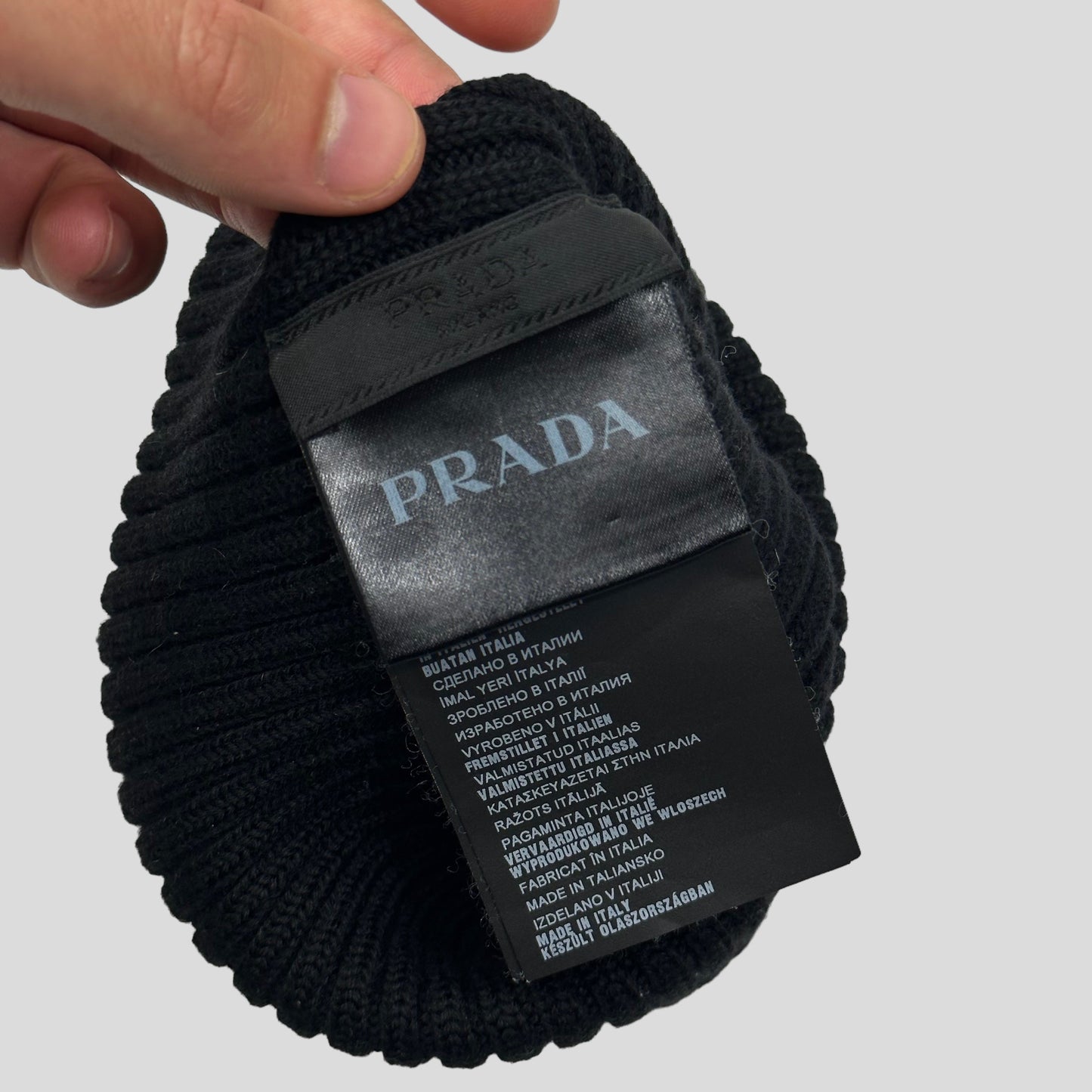 Prada Milano 2015 Black Ribbed Fisherman’s Beanie - OS