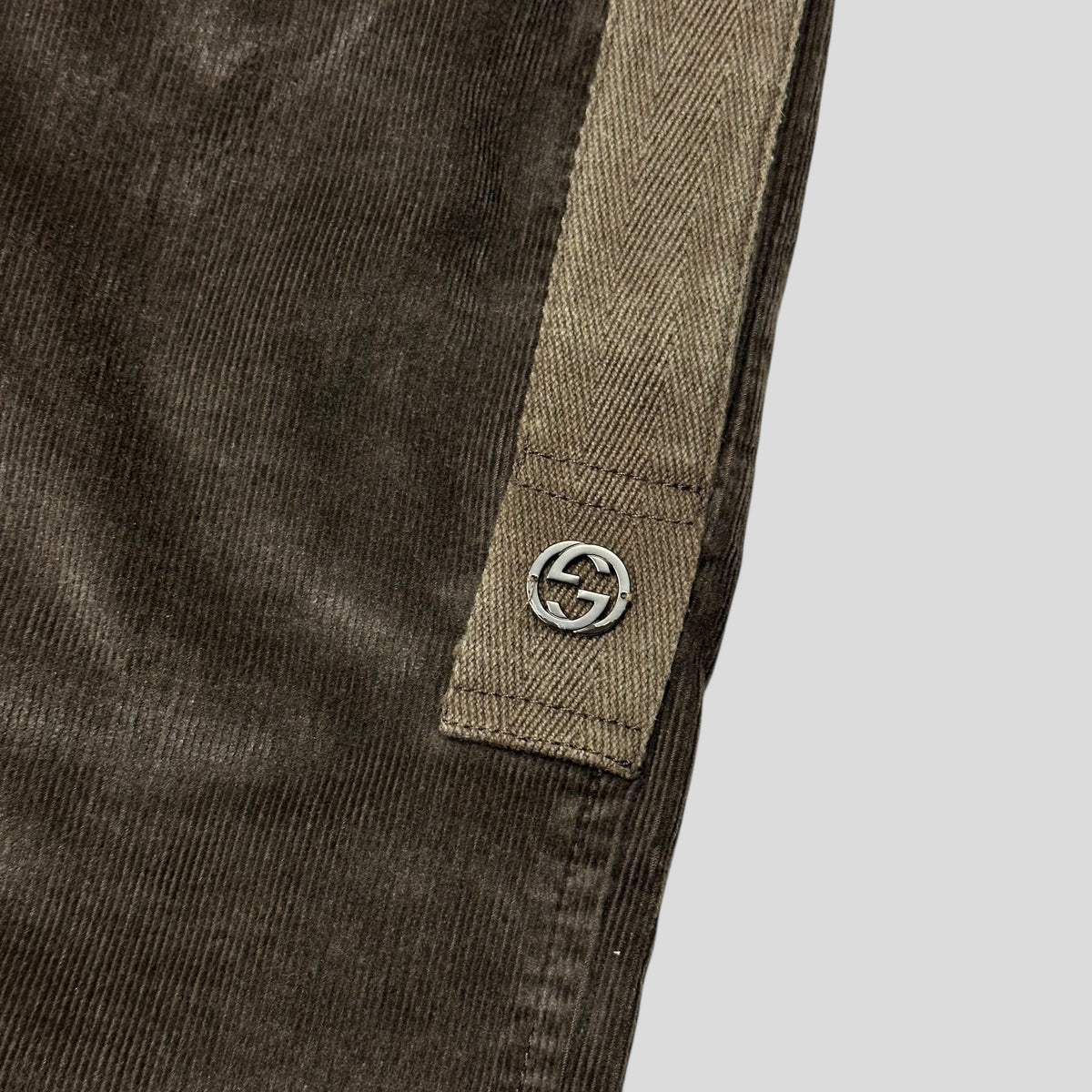 Gucci by Tom Ford 2004 Velvet Corduroy Western GG Logo Trousers - IT46 | W31, Khaki