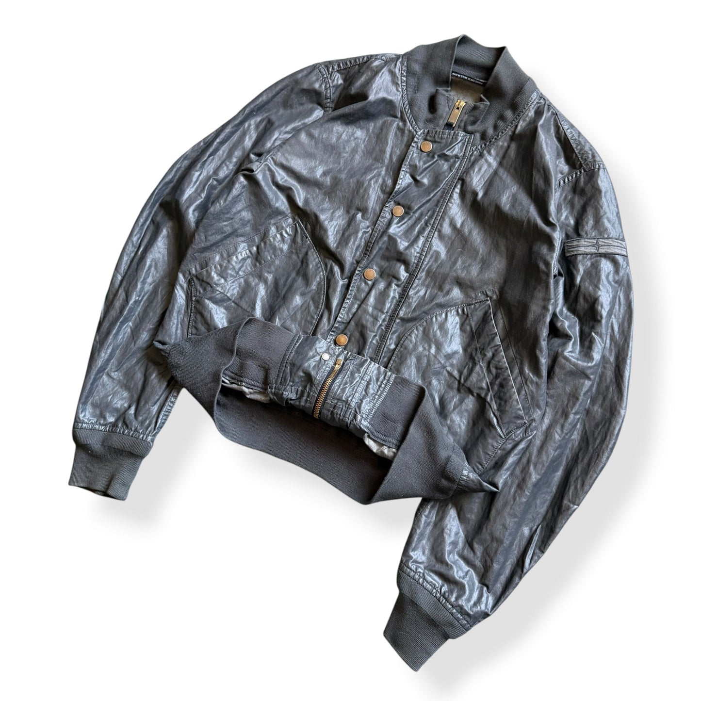 SS2008 Stone Island Denims Waxed Bomber Jacket (M) | Default Title, Metallic Silver