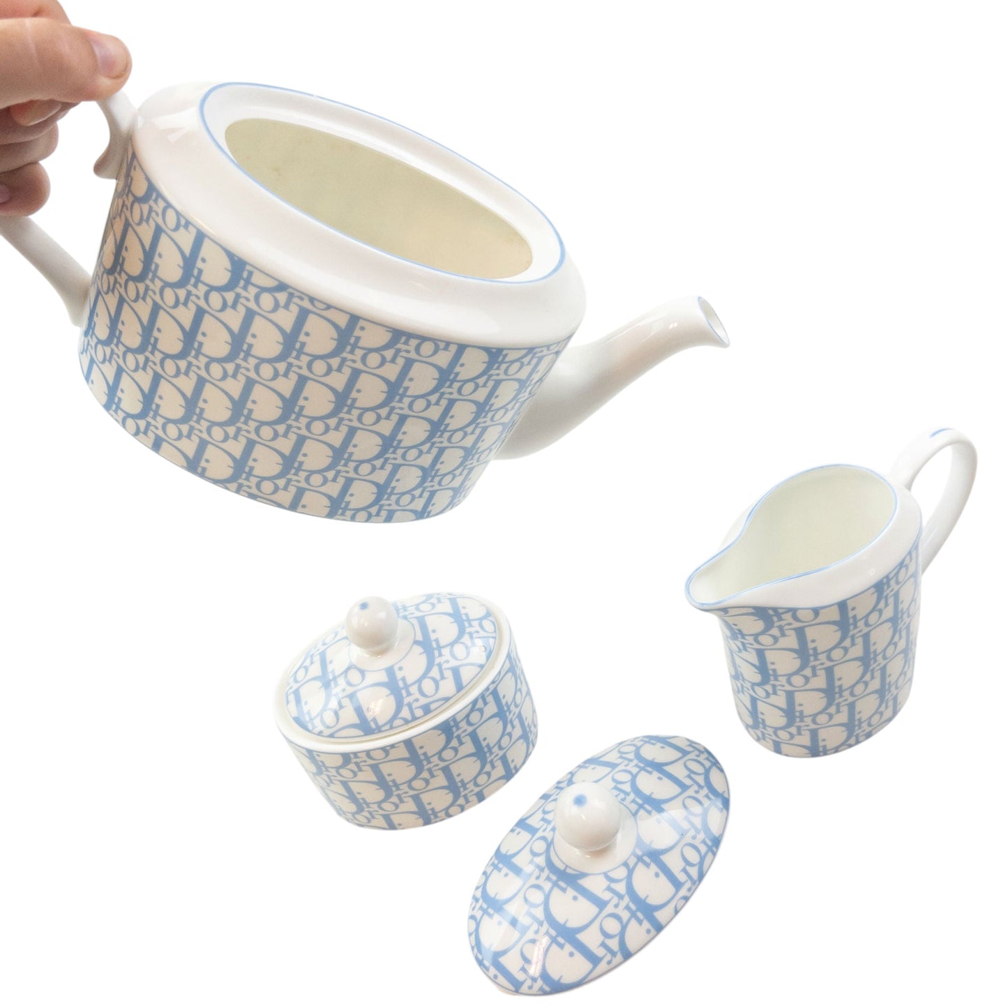 Vintage 2000s Dior Monogram Fine Bone China Tea Set | O/S, Blue