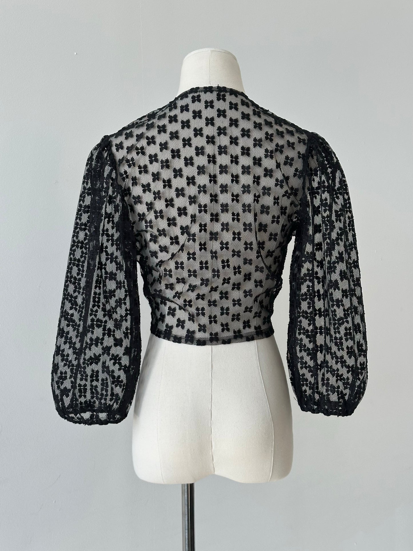 Vintage 1990s Sheer Puff Sleeve Tie Cardigan - S-M