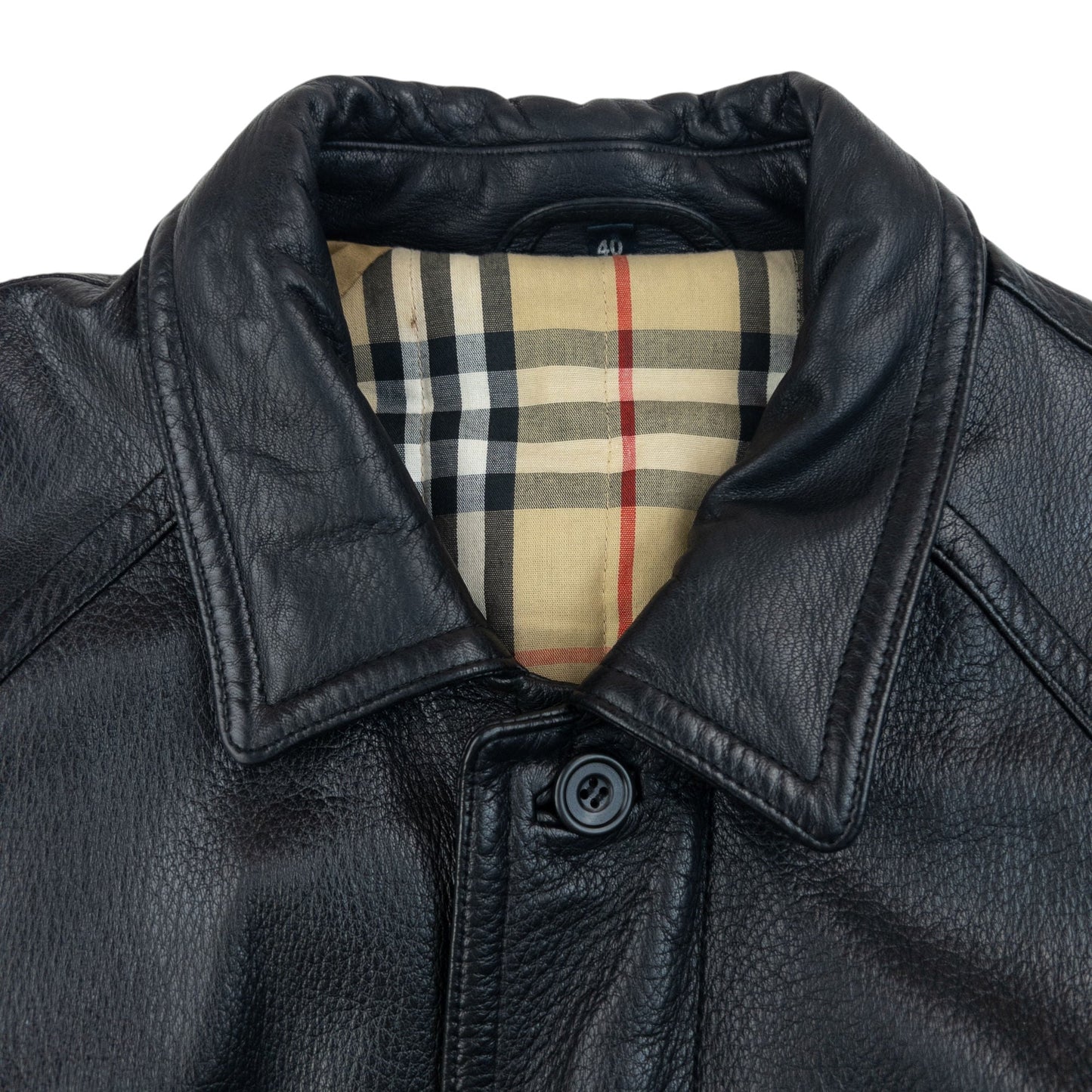 Vintage 2000s Burberry Nova Check Lined Leather Jacket Size M | Medium, Black