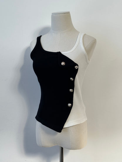 Vintage 2000s Ribbed Asymmetric Sleeveless Top - S