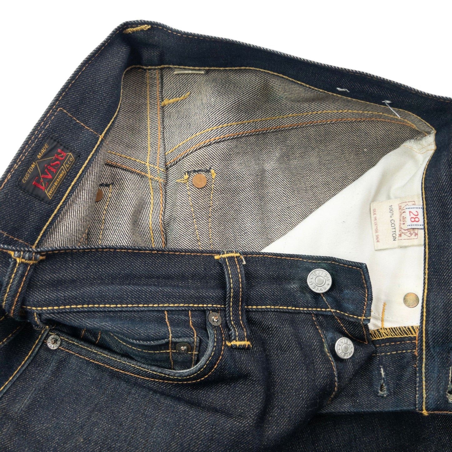 Vintage 2000s Evisu Painted Daicock Japanese Denim Jeans Size W29 | W29, Cream