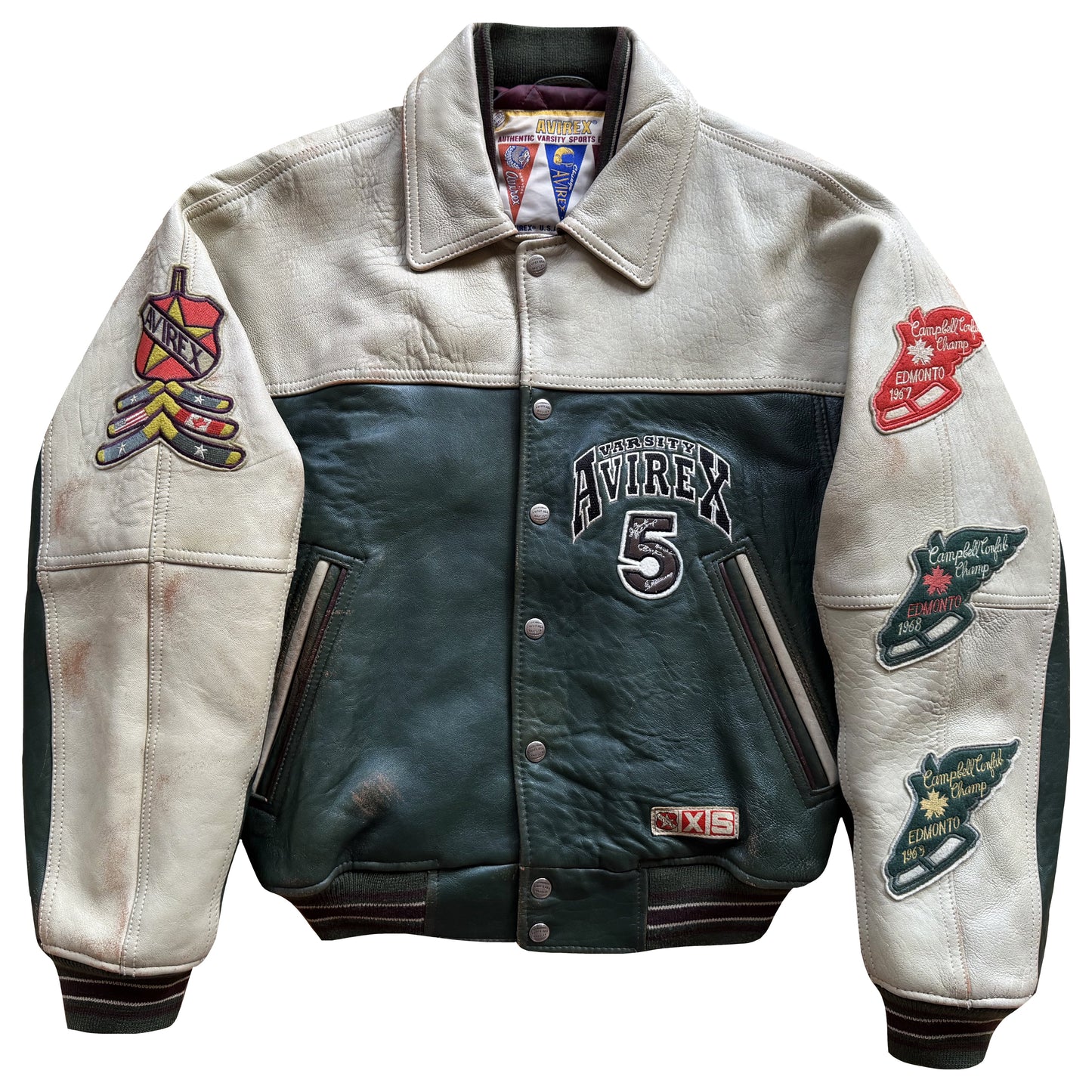 Avirex 'North West Wild Bears' Leather Varsity Jacket - XS