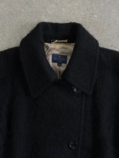 Trussardi Fuzzy Virgin Wool Mohair Single Breasted Coat - M