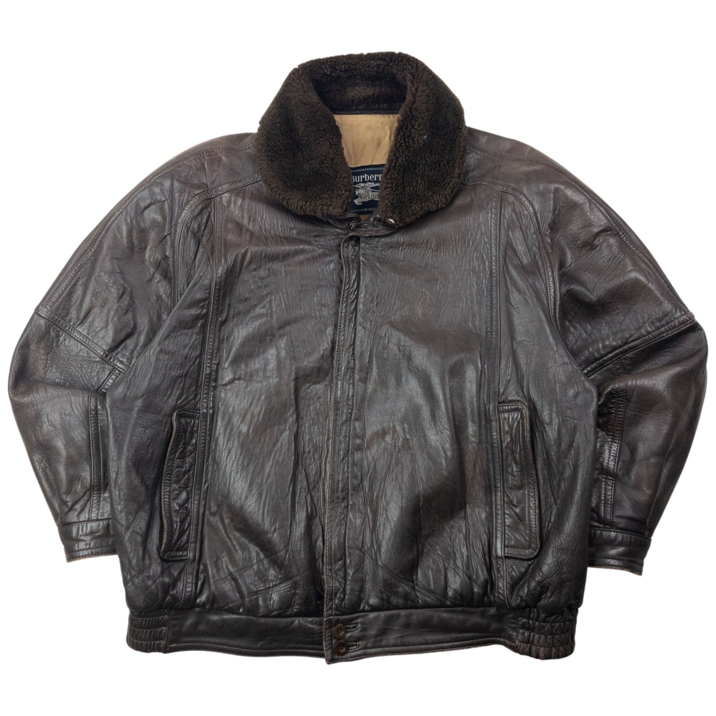 Vintage 80s Burberry Zip Up Leather Jacket Size XL | XL, Brown