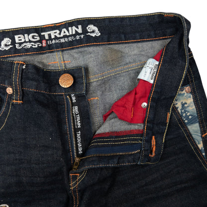 Vintage Big Train Embroidered Dragon Japanese Denim Jeans Size W34