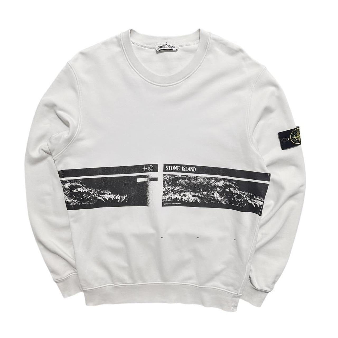 Stone Island White Front Print Crewneck