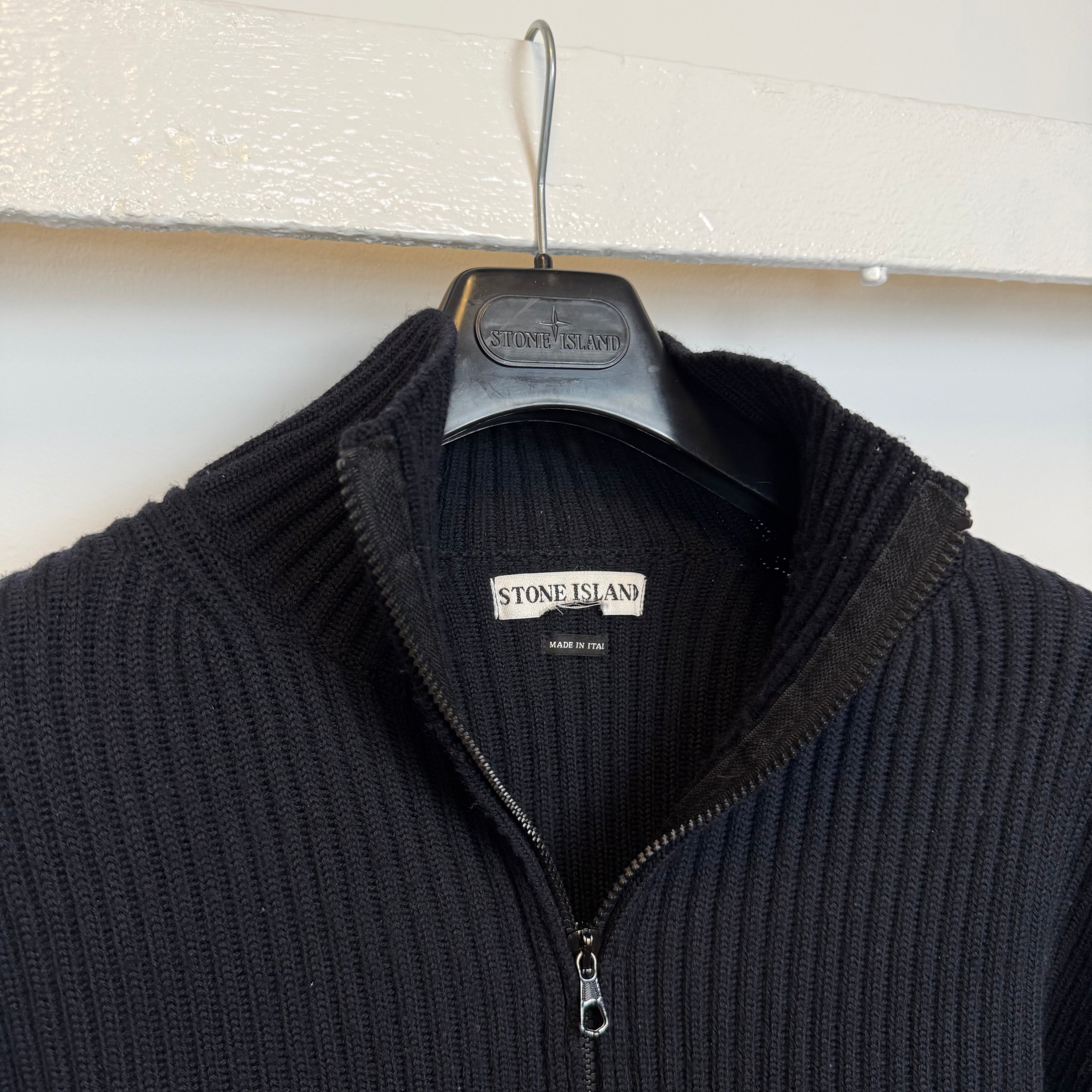Early 00's Stone Island Ribbed Knit Full Zip (XL) | XL, Black
