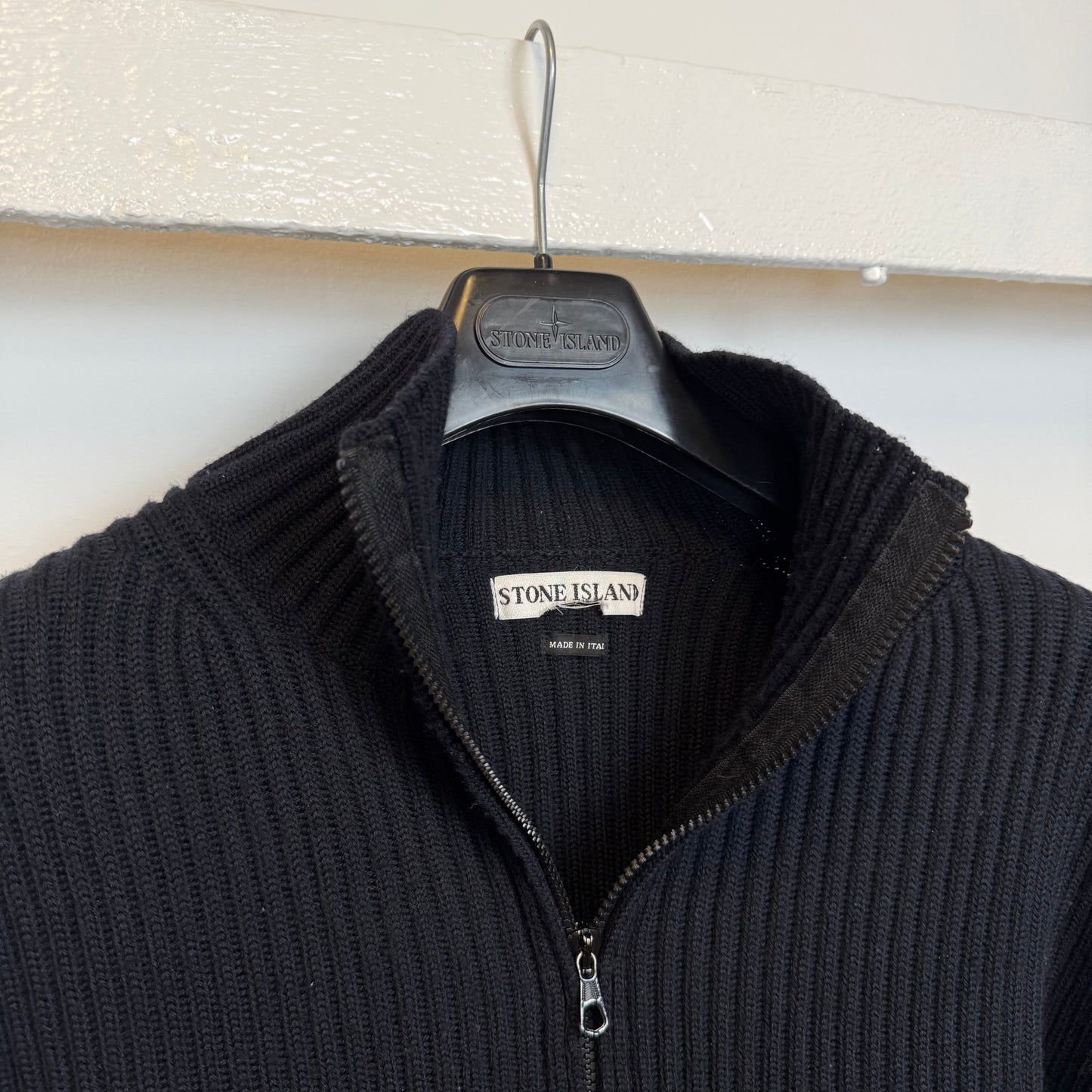 Early 00’s Stone Island Ribbed Knit Full Zip (XL) | XL, Black
