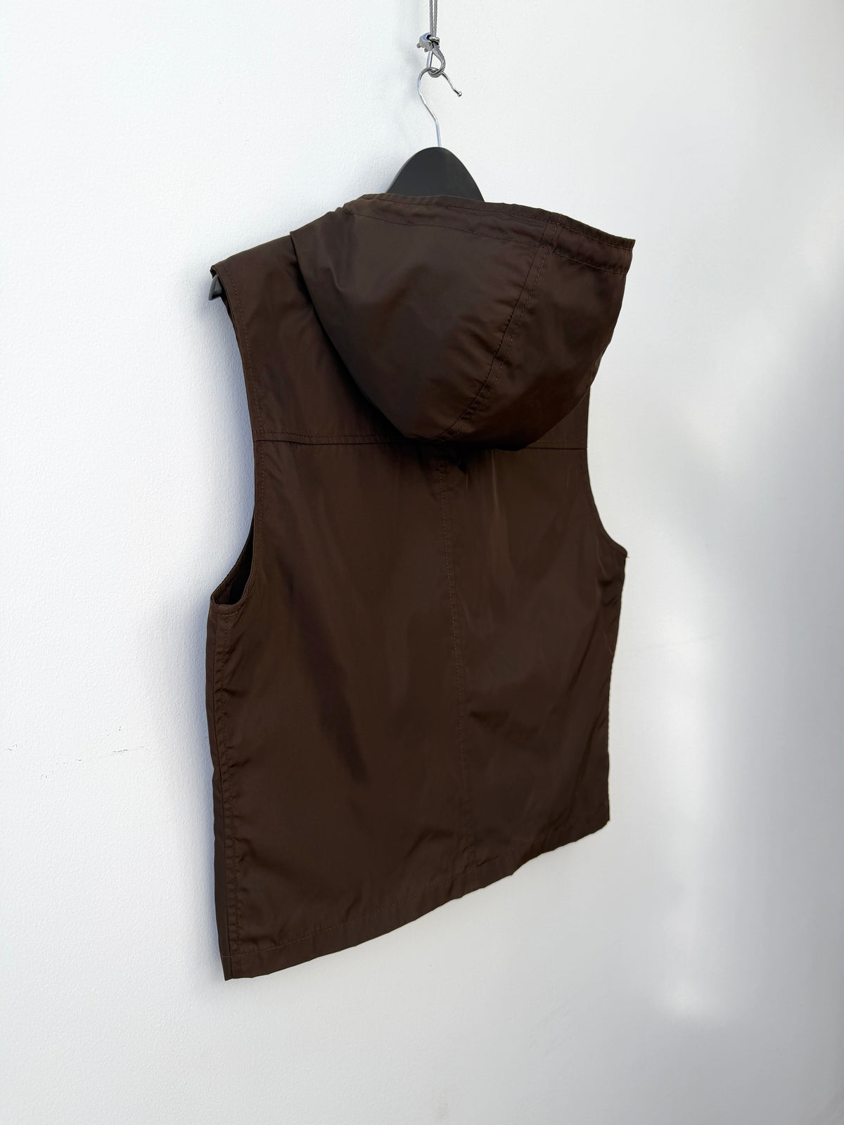Prada 90s Nylon Hooded Vest | Medium, Brown