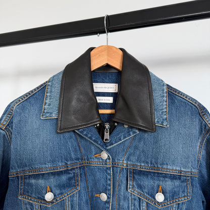 ss2022 alexander mcqueen double layered denim/leather jacket | O/S, Brown