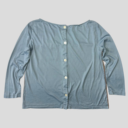 Prada 2015 Two-tone Buttoned Dixie Blouse Top - M | Medium, Blue