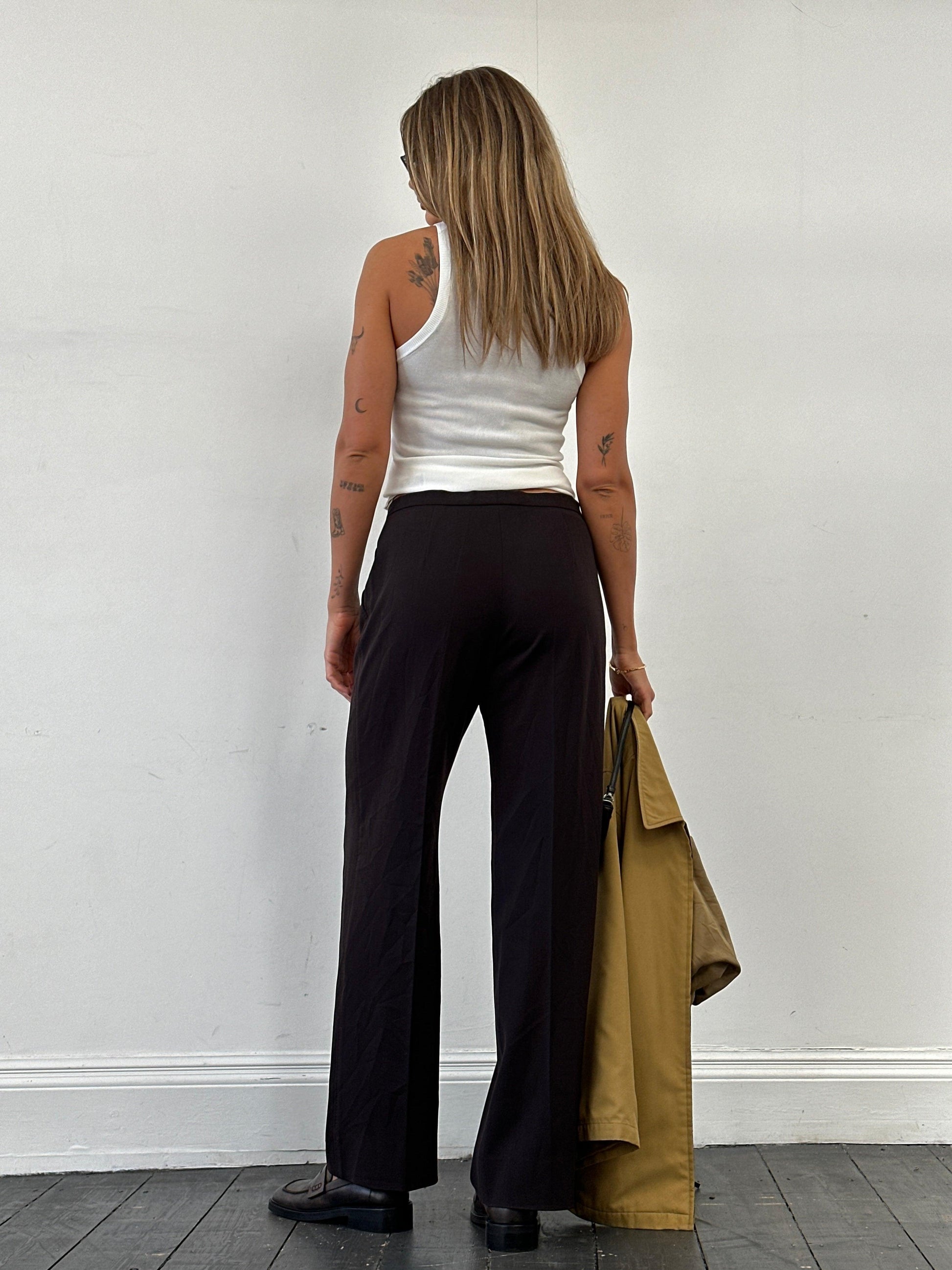 Max Mara Minimal Wool Mid Waist Tailored Trousers - W30 - Known Source