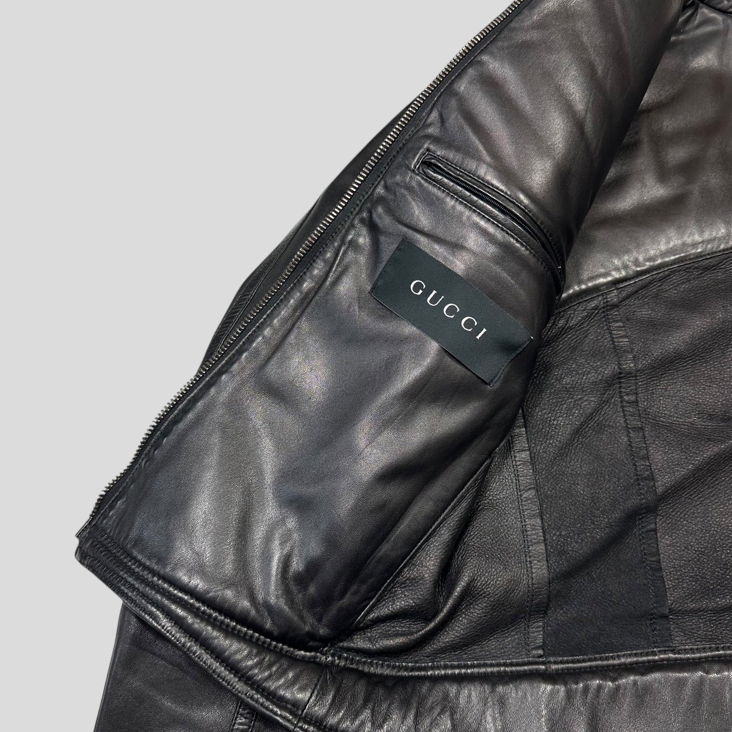 Gucci by Tom Ford AW00 Runway Spiral Leather Padded Moto Jacket - IT50 | Default Title, Black