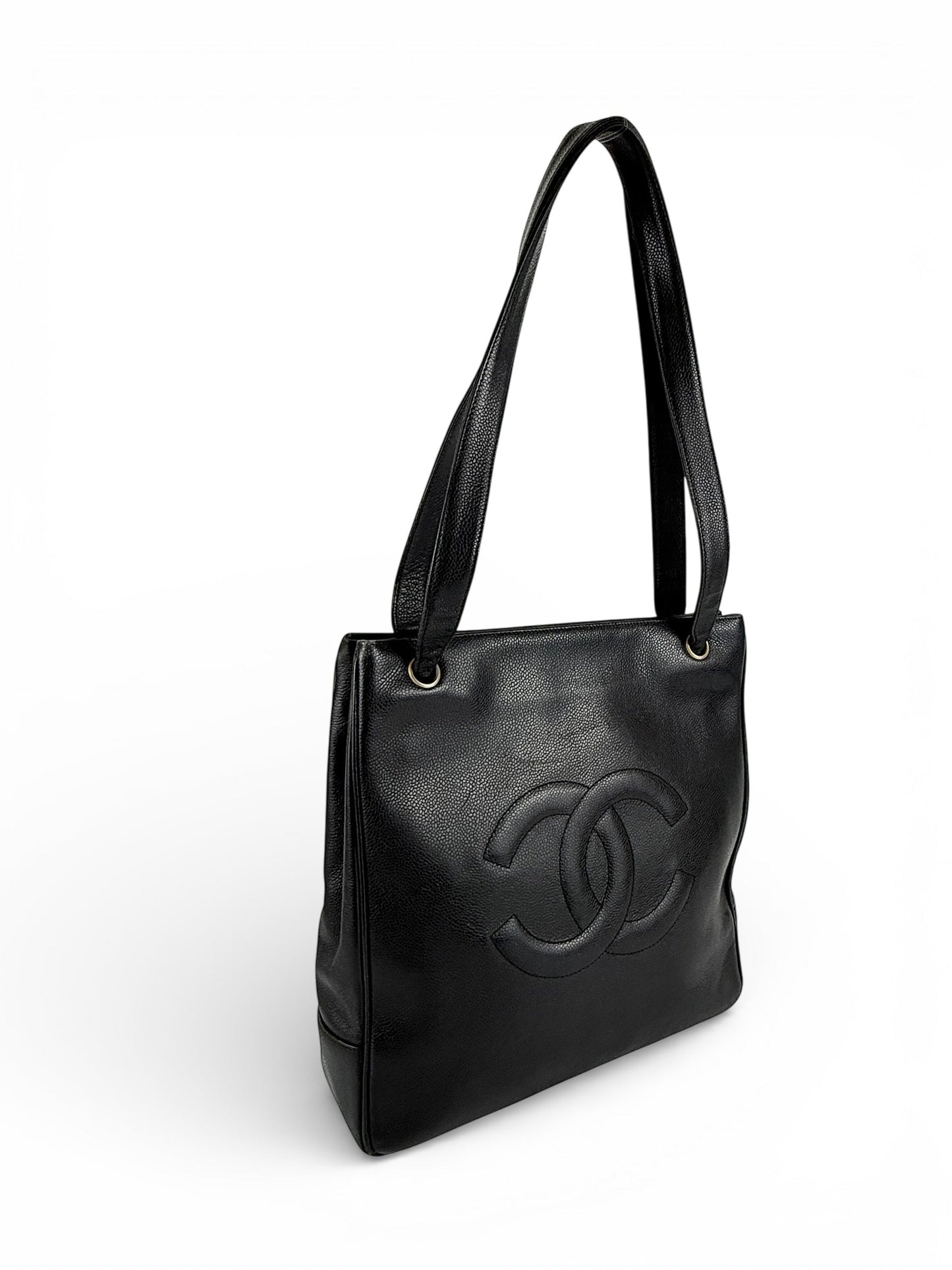 Vintage 1994 Chanel CC Black Caviar Leather Tote Bag | O/S, Multicoloured
