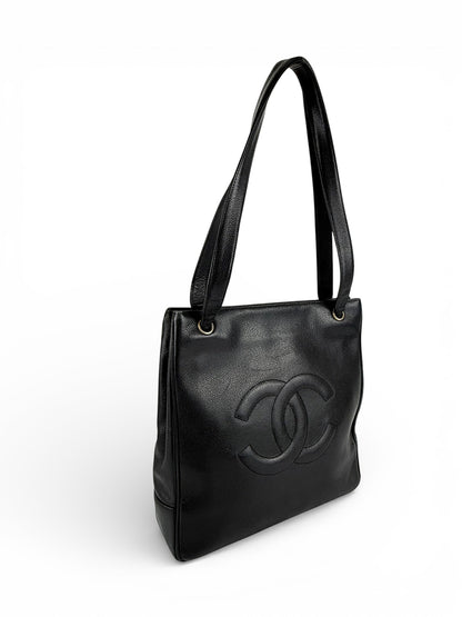 Vintage 1994 Chanel CC Black Caviar Leather Tote Bag | O/S, Multicoloured
