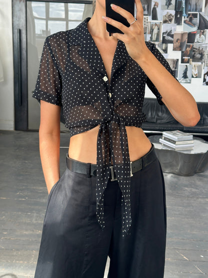 Italian Vintage 2000s Polkadot Sheer Tie Top - S