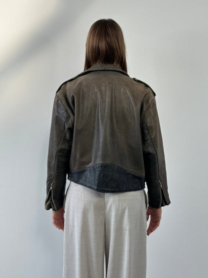 Vintage 1980s Distressed Leather Biker Jacket - S
