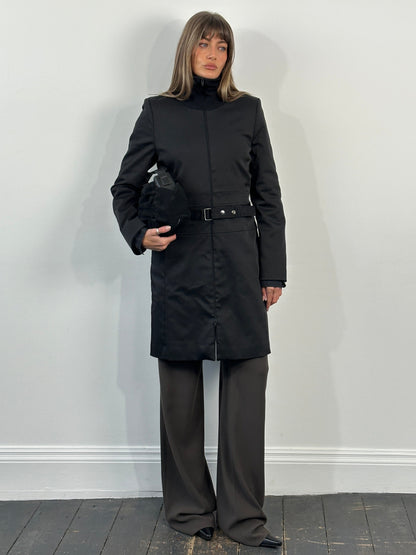 Vintage 1990s Funnel Neck Nylon Belted Trench Coat - M