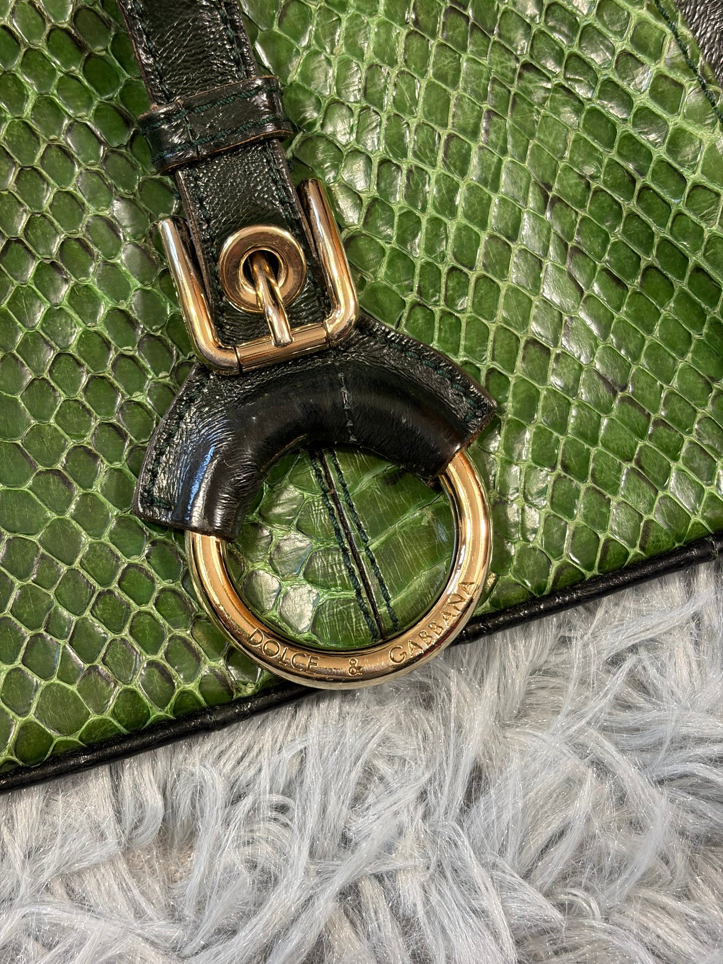 Dolce & Gabbana 00’s Python Skin Green Leather Shoulder Bag | O/S, Gold