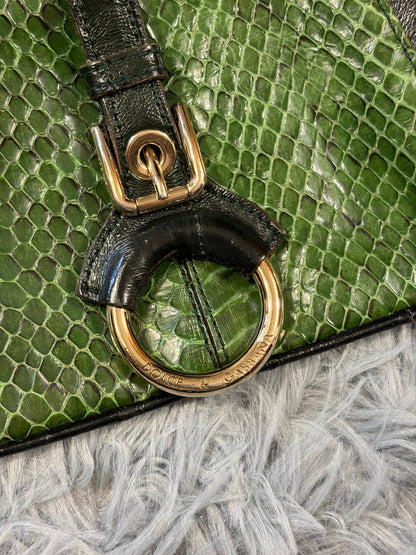 Dolce & Gabbana 00’s Python Skin Green Leather Shoulder Bag | O/S, Gold