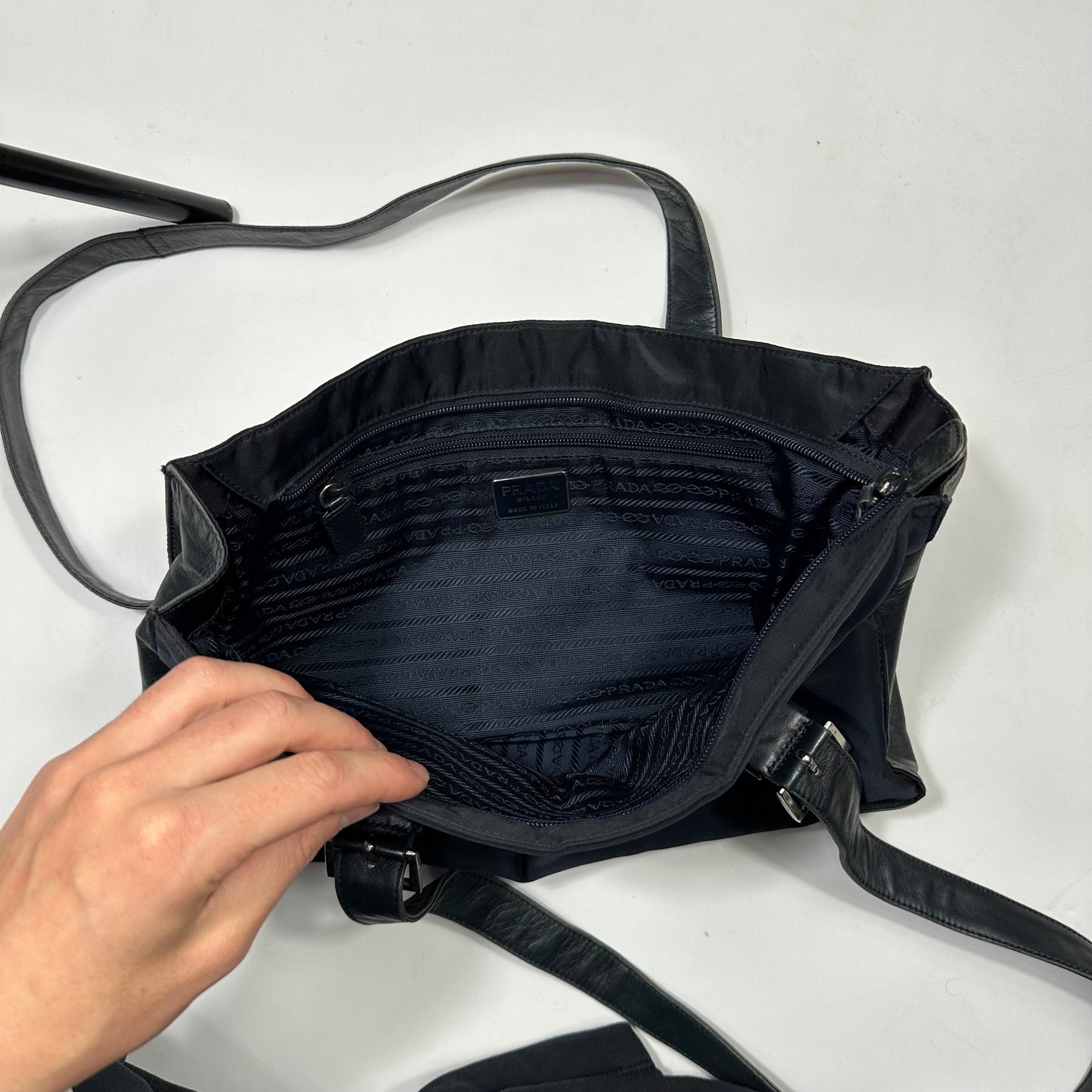 Prada 00’s Nylon + Leather Plaque Logo Shoulder Bag